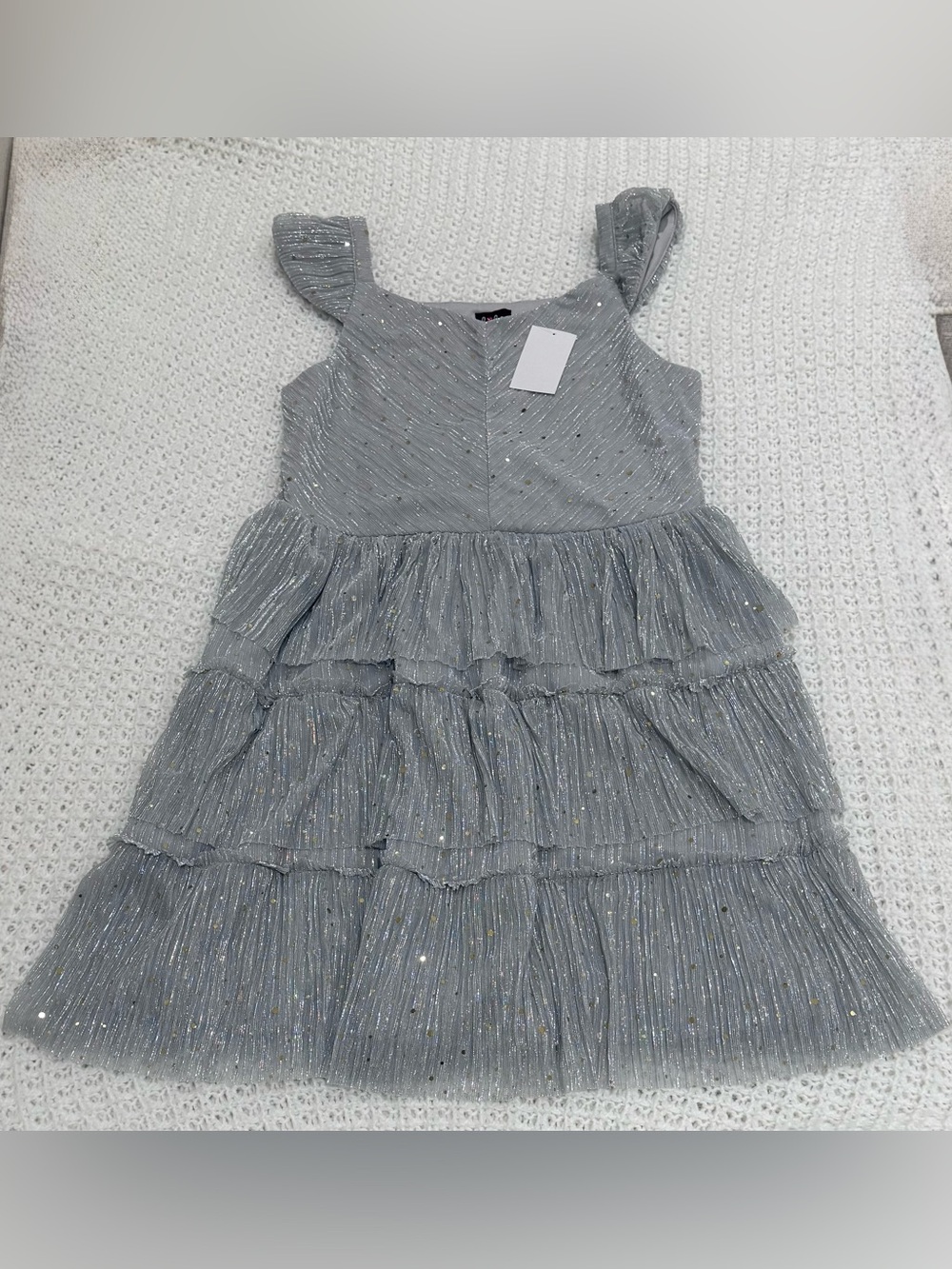 Lilt tiered metallic girls dress in silver size 16.